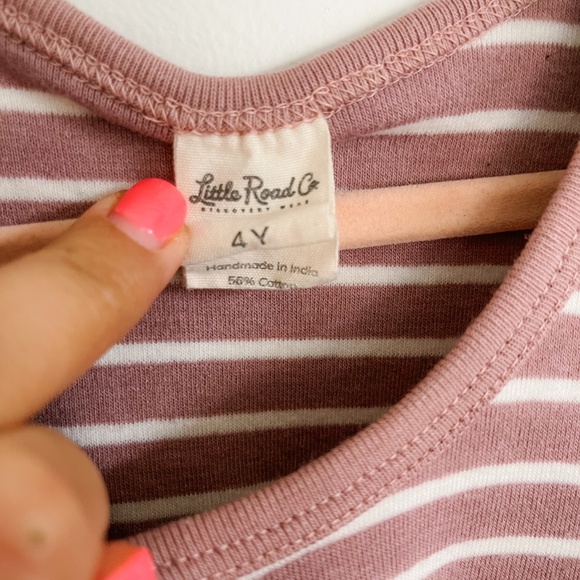 NWOT Little Road Co Flutter Sleeve Pink Stripe Tee - Picture 2 of 3